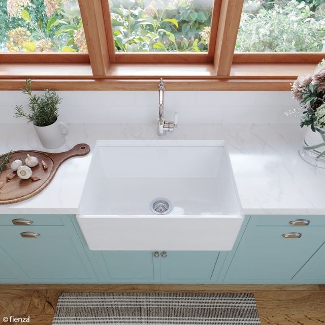 Fienza Charlton Butler Sink Small Reversible Fluted & Flat 690mm Fire Clay Gloss White