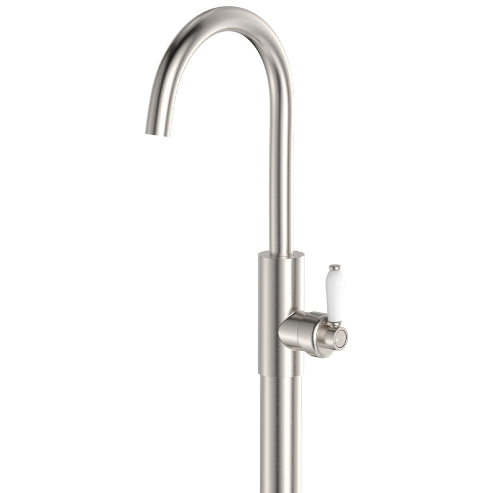 Fienza Eleanor Floor Mounted Basin/Bath Mixer, Brushed Nickel / Ceramic