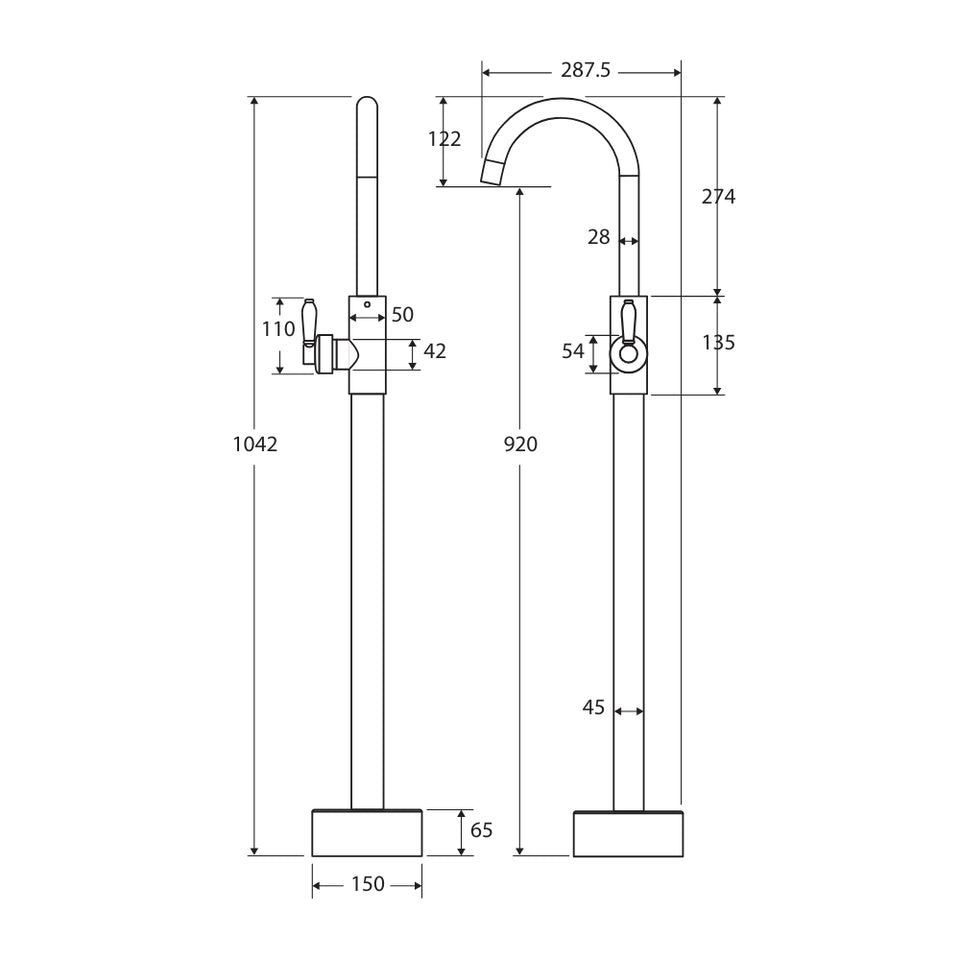 Fienza Eleanor Floor Mounted Basin/Bath Mixer, Brushed Nickel / Ceramic