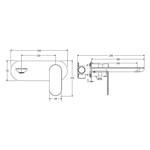 Fienza Empire Slim Basin/Bath Wall Mixer Set Oval Plate 160mm Brushed Nickel