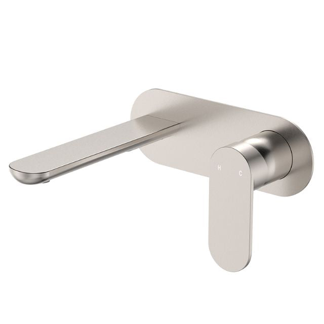 Fienza Empire Slim Basin/Bath Wall Mixer Set Oval Plate 160mm Brushed Nickel