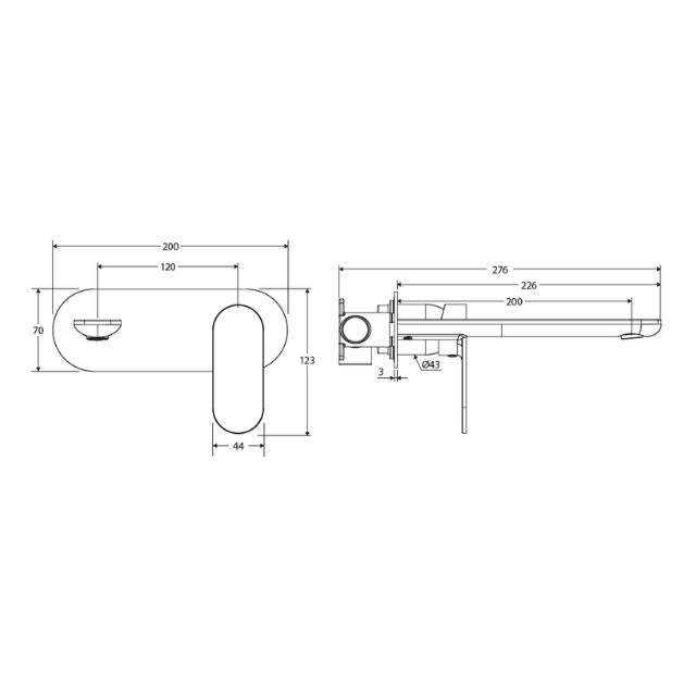 Fienza Empire Slim Basin/Bath Wall Mixer Set Oval Plate 200mm Brushed Nickel