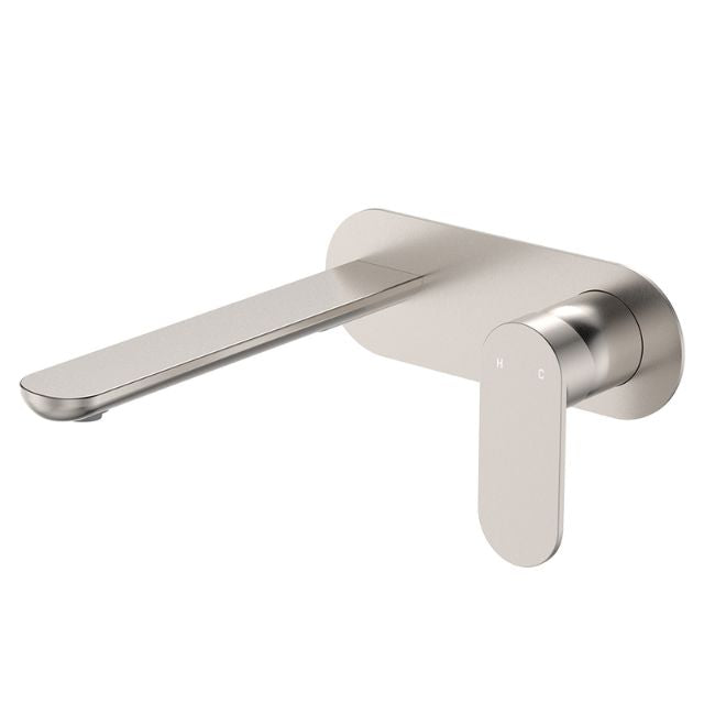 Fienza Empire Slim Basin/Bath Wall Mixer Set Oval Plate 200mm Brushed Nickel