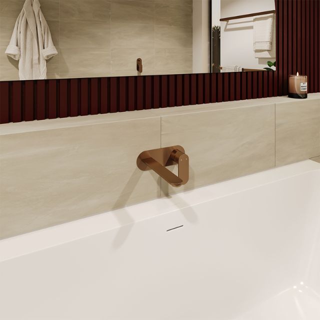 Fienza Empire Slim Basin/Bath Wall Mixer Set Round Plates 160mm Brushed Copper