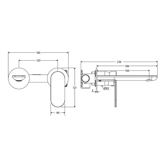 Fienza Empire Slim Basin/Bath Wall Mixer Set Round Plates 160mm Brushed Copper