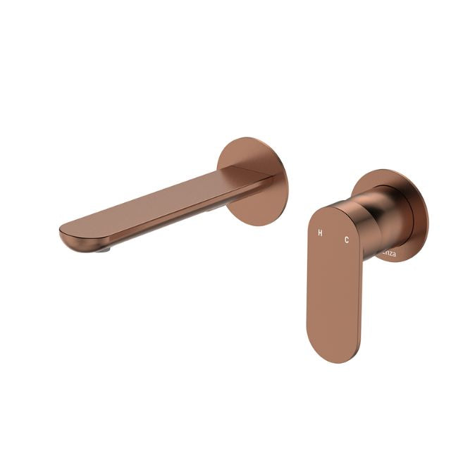 Fienza Empire Slim Basin/Bath Wall Mixer Set Round Plates 160mm Brushed Copper