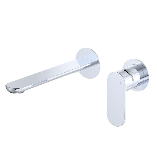 Fienza Empire Slim Basin/Bath Wall Mixer Set Round Plates 200mm Chrome