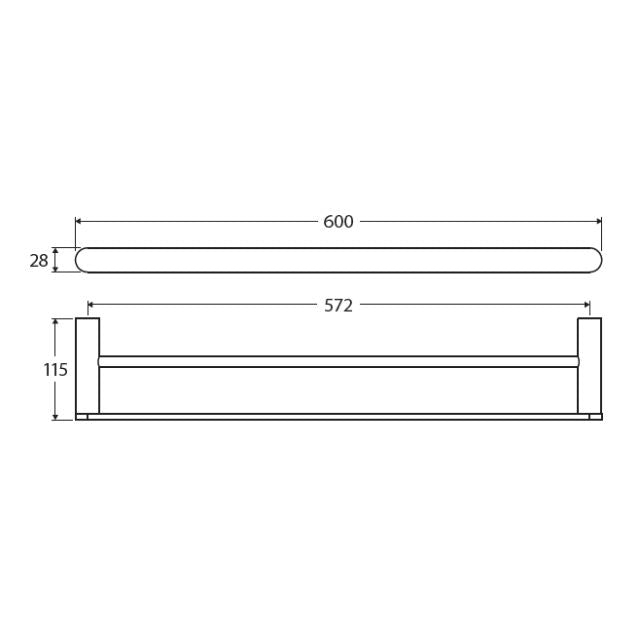 Fienza Empire Slim Double Towel Rail 600mm Brushed Nickel