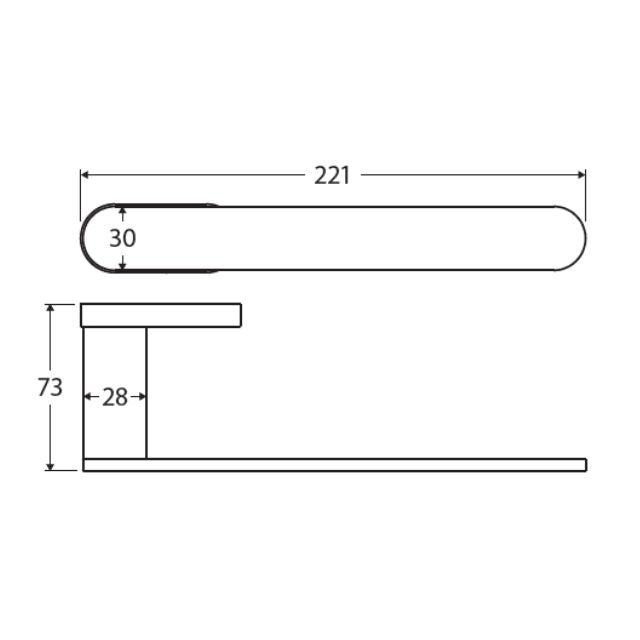 Technical Drawing Fienza Empire Slim Hand Towel Holder Matte Black 88902B - The Blue Space