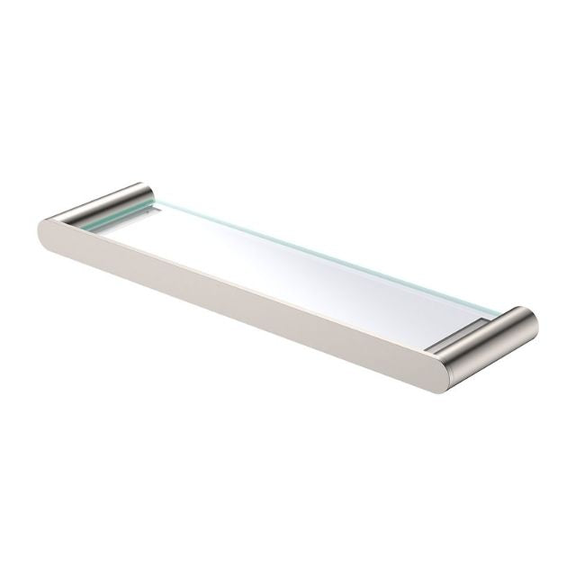 Fienza Empire Slim Shower Shelf Glass Brushed Nickel