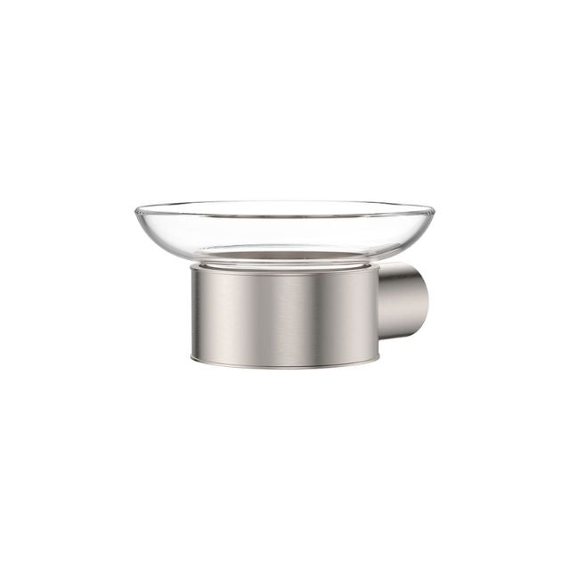 Fienza Empire Slim Soap Holder Glass Dish Brushed Nickel