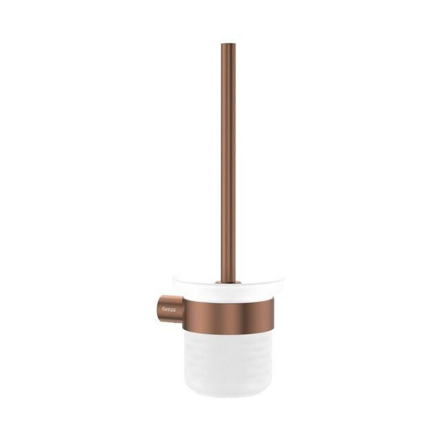 Fienza Empire Slim Toilet Brush and Glass Holder Brushed Copper