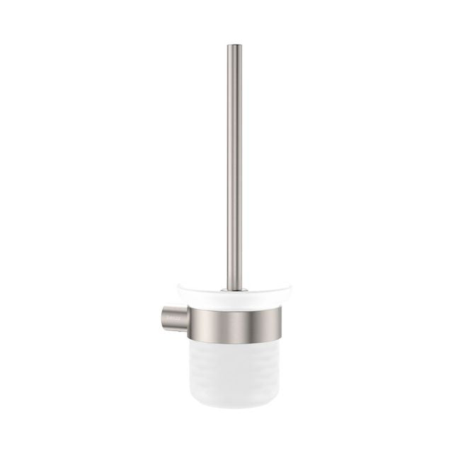 Fienza Empire Slim Toilet Brush and Glass Holder Brushed Nickel