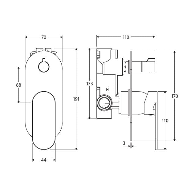 Fienza Empire Slim Wall Diverter Mixer Large Oval Plate Vertical Brushed Nickel