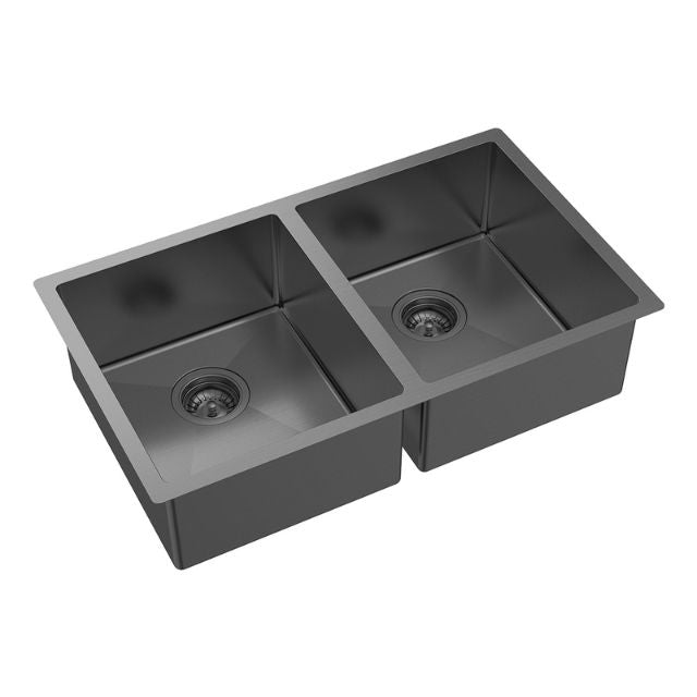 Fienza Hana Double Bowl Sink 27L-27L Carbon Metal Includes Sink Protect Top/Undermount 760X450X200mm
