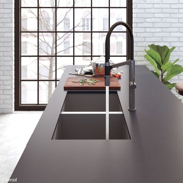 Fienza Hana Double Bowl Sink 27L-27L Carbon Metal Includes Sink Protect Top/Undermount 760X450X200mm