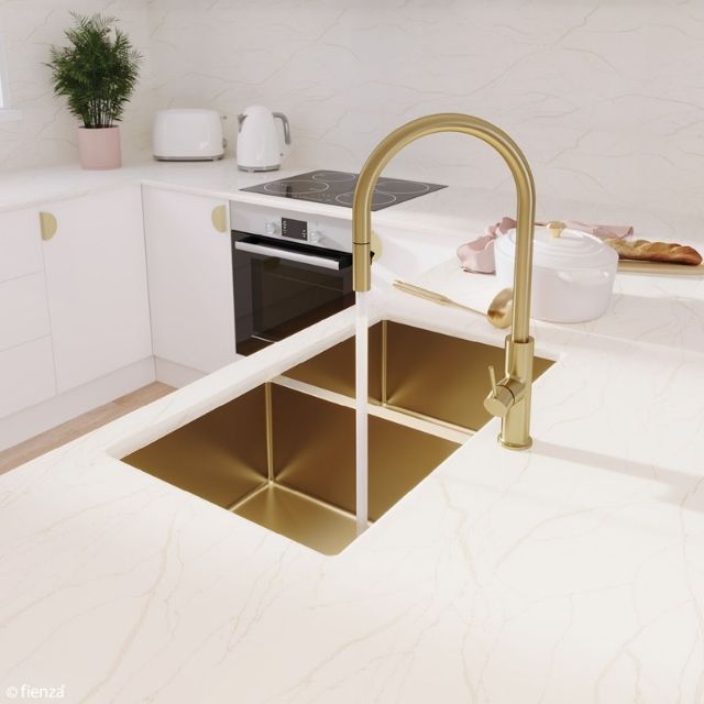 Fienza Hana Double Bowl Sink 27L-27L Rugged Brass Includes Sink Protect Top/Undermount 760X450X200mm