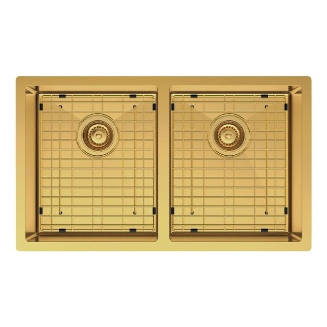 Fienza Hana Double Bowl Sink 27L-27L Rugged Brass Includes Sink Protect Top/Undermount 760X450X200mm