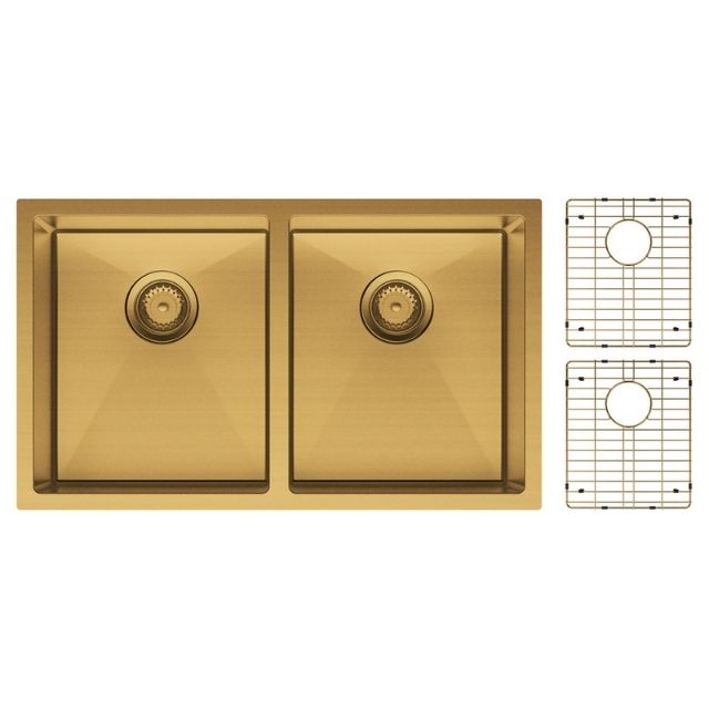 Fienza Hana Double Bowl Sink 27L-27L Rugged Brass Includes Sink Protect Top/Undermount 760X450X200mm