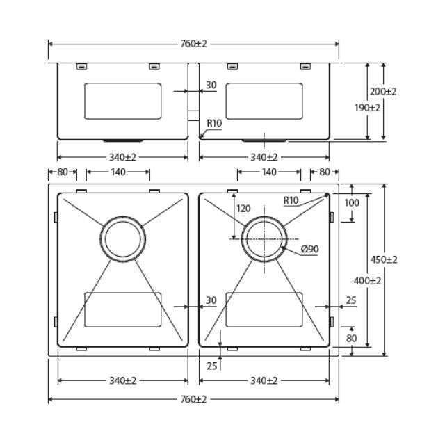 Fienza Hana Double Bowl Sink 30L-15L Top/Undermount NTH Includes Colander And Roller