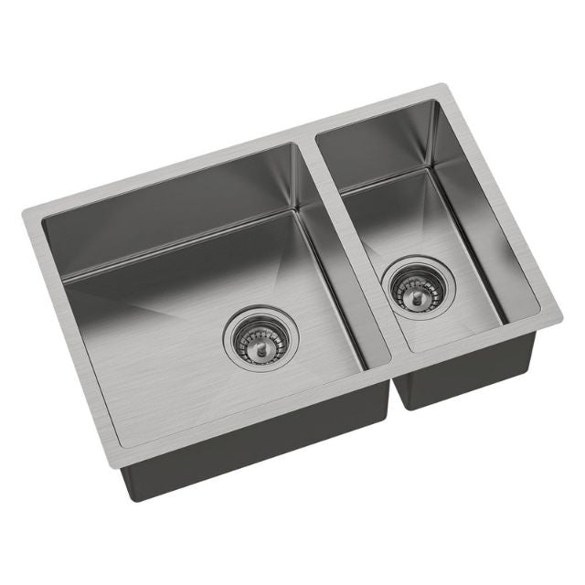 Fienza Hana Double Bowl Sink 30L-15L Top/Undermount NTH Includes 2 Waste 10 Mount Clips 680X450X200mm
