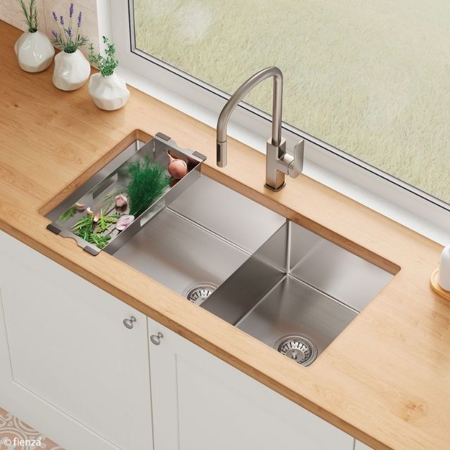 Fienza Hana Double Bowl Sink 40L-27L Slim Divider Top/Undermount 892X450X200mm