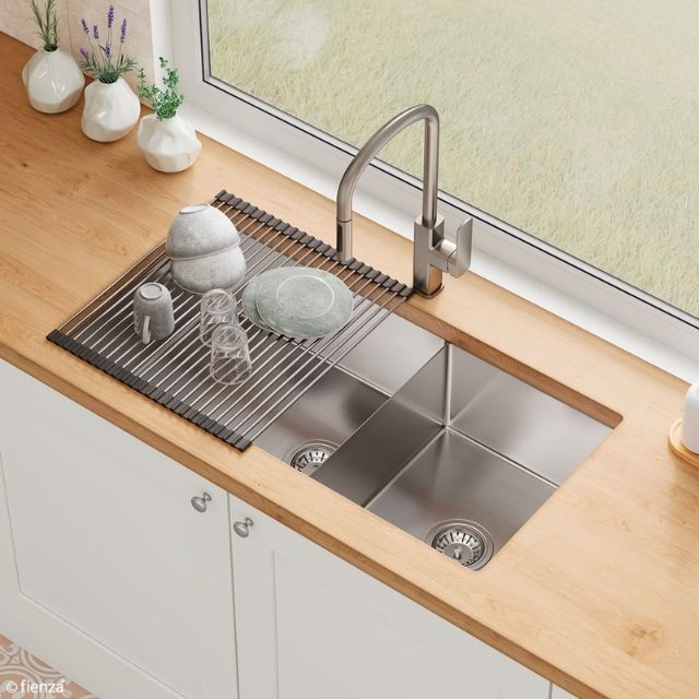 Fienza Hana Double Bowl Sink 40L-27L Slim Divider Top/Undermount 892X450X200mm