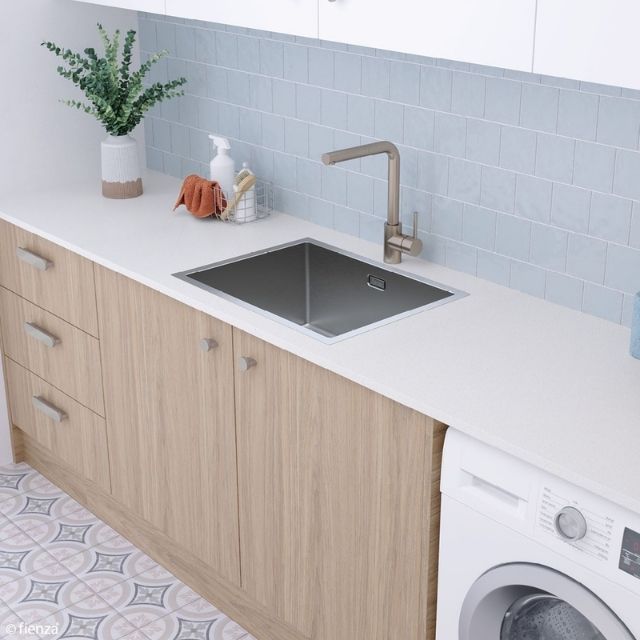 Fienza Hana Laundry Sink 50L With Overflow Top/Undermount 580X445X240mm