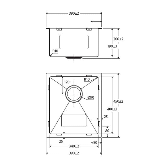 Fienza Hana Single Bowl Sink 27L Top/Undermount 390X450X200mm