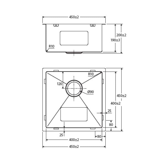 Fienza Hana Single Bowl Sink 32L Carbon Metal Includes Sink Protect Top/Undermount 450X450X200mm