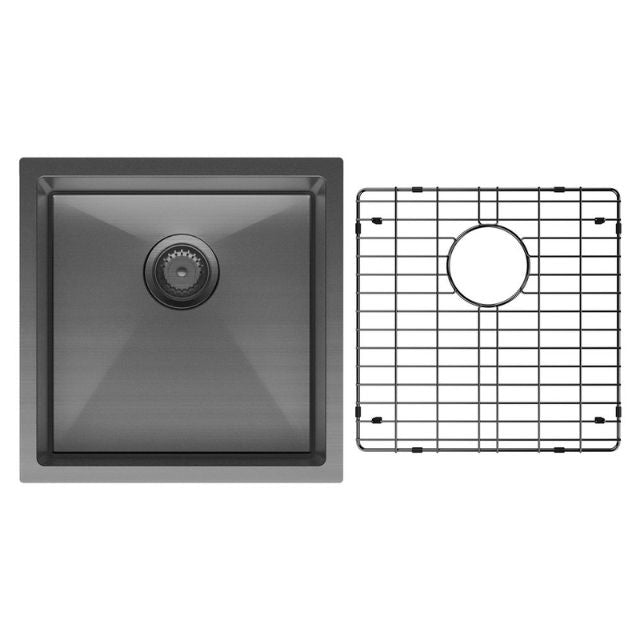 With Protector Fienza Hana Single Bowl Sink 32L Carbon Metal Includes Sink Protect Top/Undermount 450X450X200mm 68401CM - The Blue Space