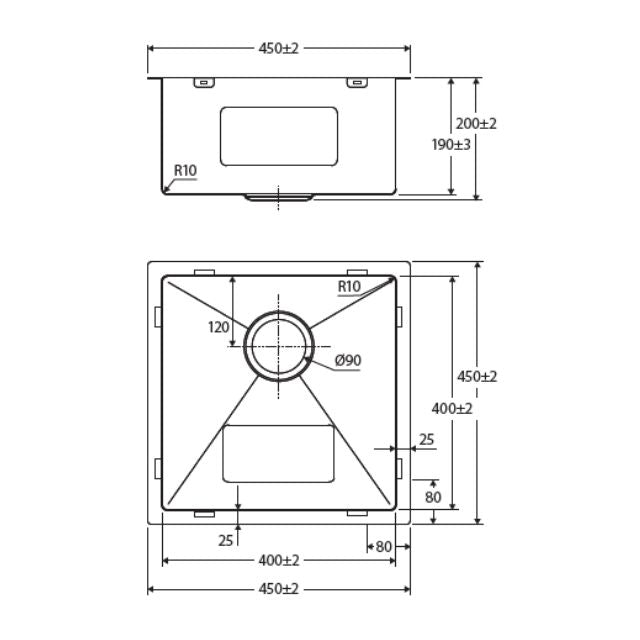 Fienza Hana Single Bowl Sink 32L Rugged Brass Includes Sink Protect Top/Undermount 450X450X200mm