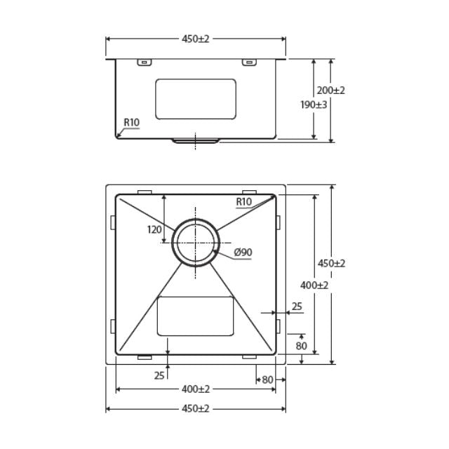 Fienza Hana Single Bowl Sink 32L Top/Undermount 450X450X200mm