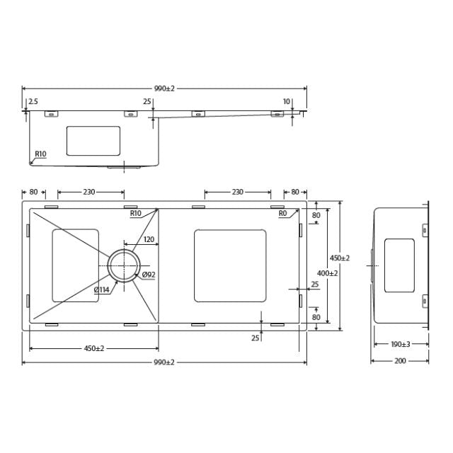 Fienza Hana Single Bowl Sink 36L With Drainer Top Mount 990X450X200mm