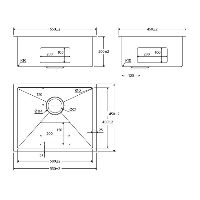Fienza Hana Single Bowl Sink 40L Anti Scratch Gun Metal 550X450X200mm