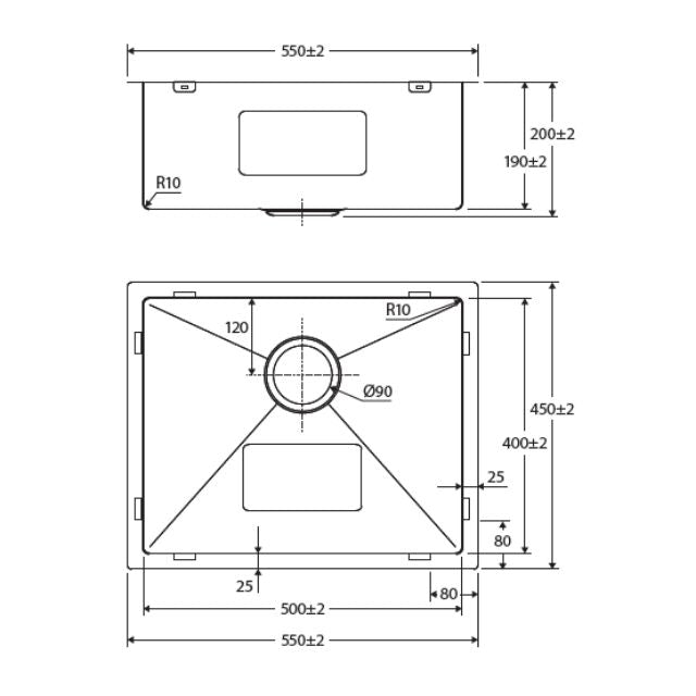 Fienza Hana Single Bowl Sink 40L Top/Undermount 550X450X200mm
