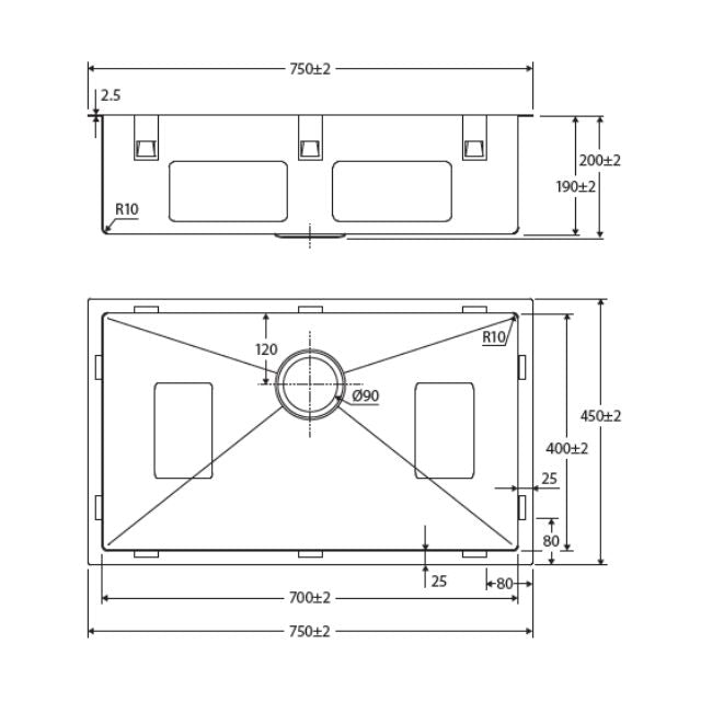 Fienza Hana Single Bowl Sink 55L Top/Undermount 750X450X200mm