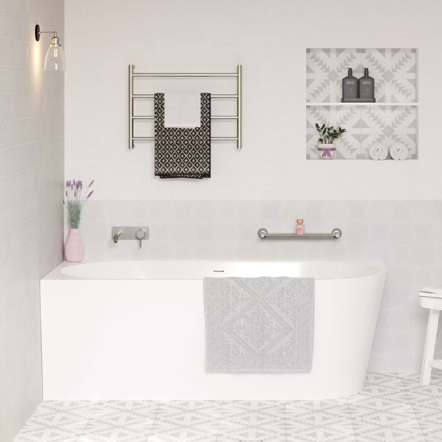 Fienza Isabella Acrylic Corner Bath 1700 with Overflow Gloss White