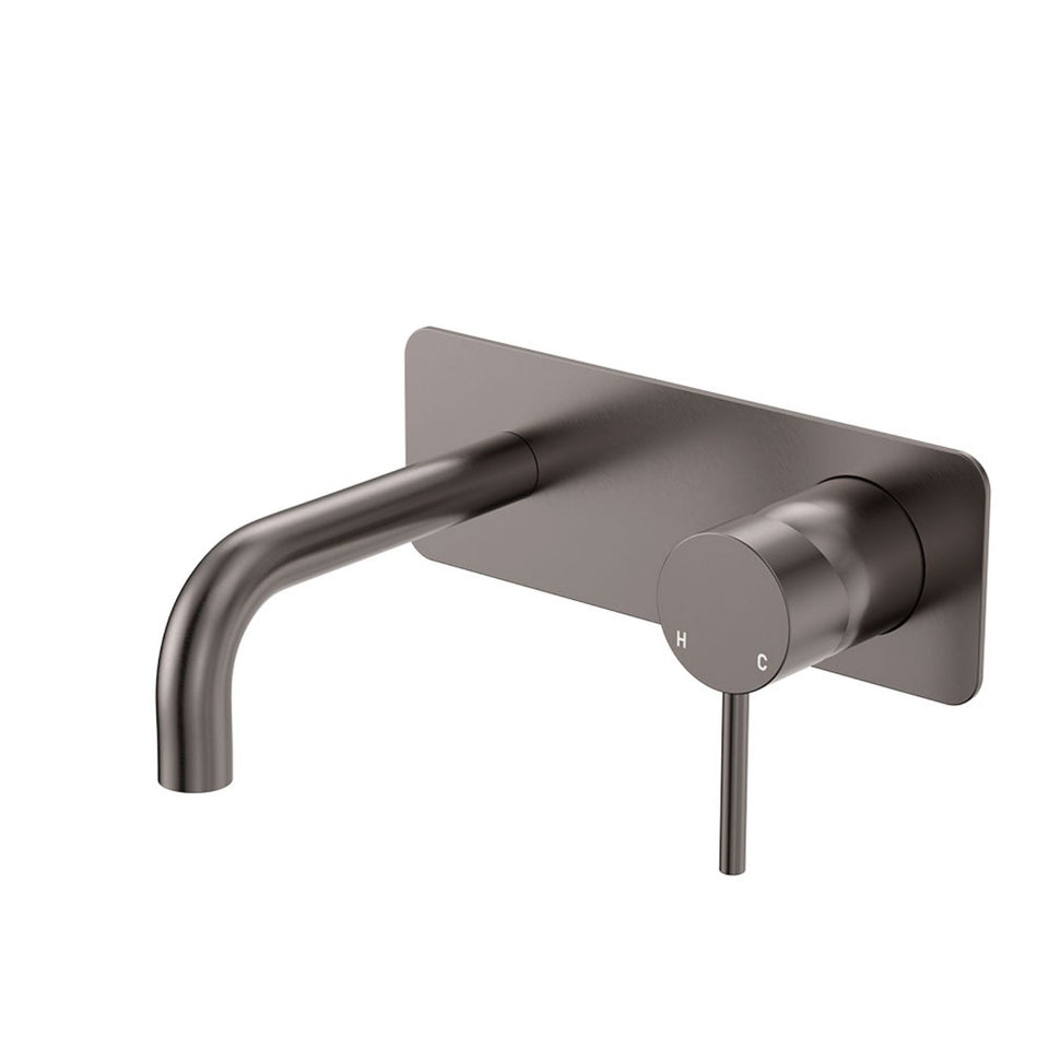 Fienza Kaya Basin/Bath Wall Mixer Set Rectangular Plate 130mm Outlet Gun Metal