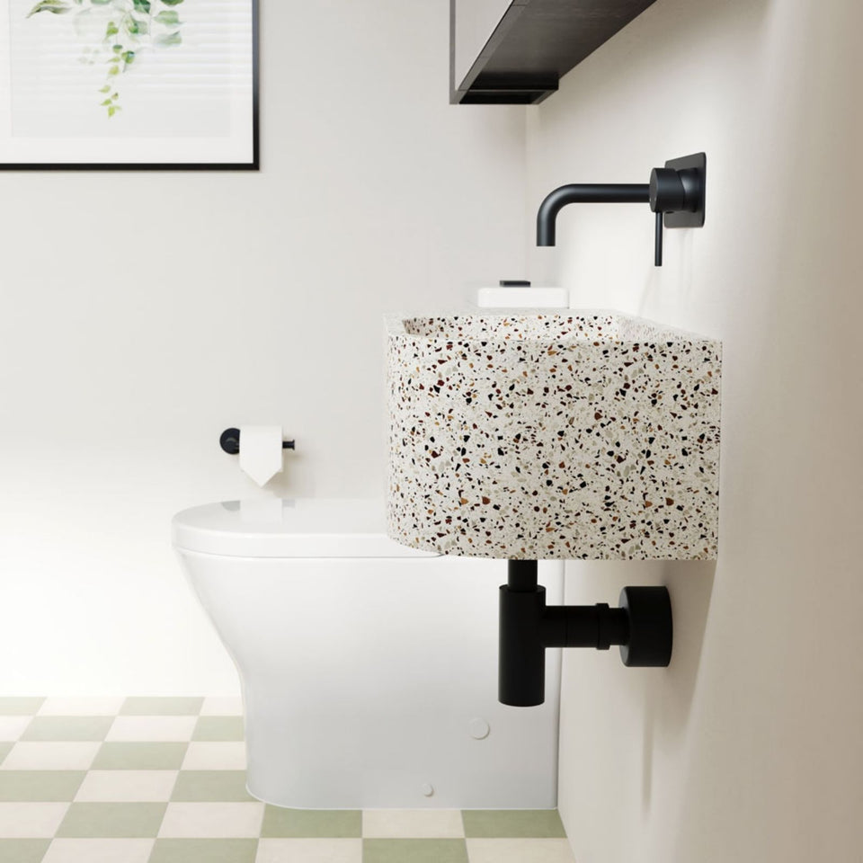 Fienza Kaya Basin/Bath Wall Mixer Set Rectangular Plate 130mm Outlet Matte Black