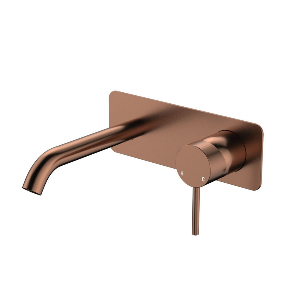 Fienza Kaya Basin/Bath Wall Mixer Set Square 160mm Brushed Copper