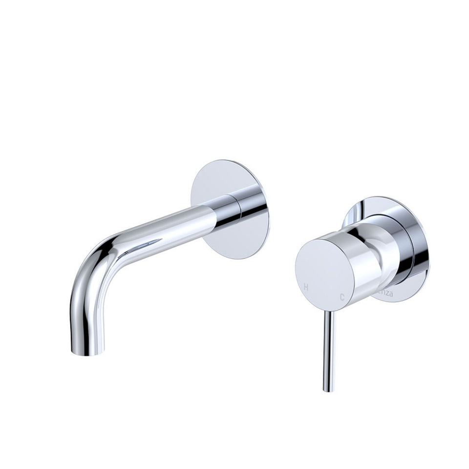 Fienza Kaya Basin/Bath Wall Mixer Set Round Plates 130mm Outlet Chrome