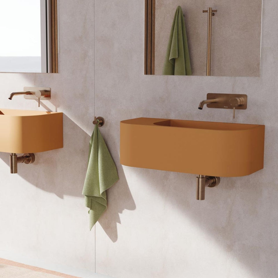 Fienza Kaya Basin/Bath Wall Mixer Set Round Plates 160mm Outlet Brushed Copper