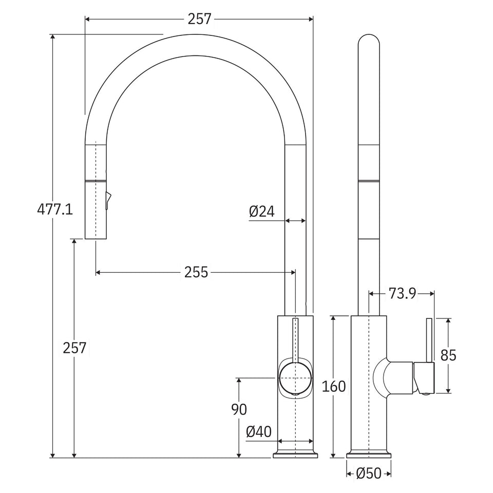 Fienza Kaya Pull Out Sink Mixer Urban Brass