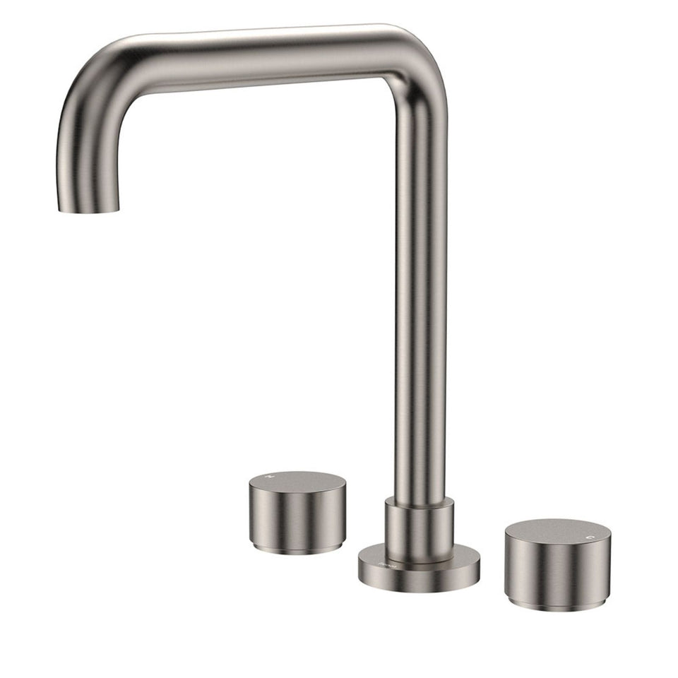 Fienza Kaya Round Taps Squareline Hob Outlet Set Brushed Nickel