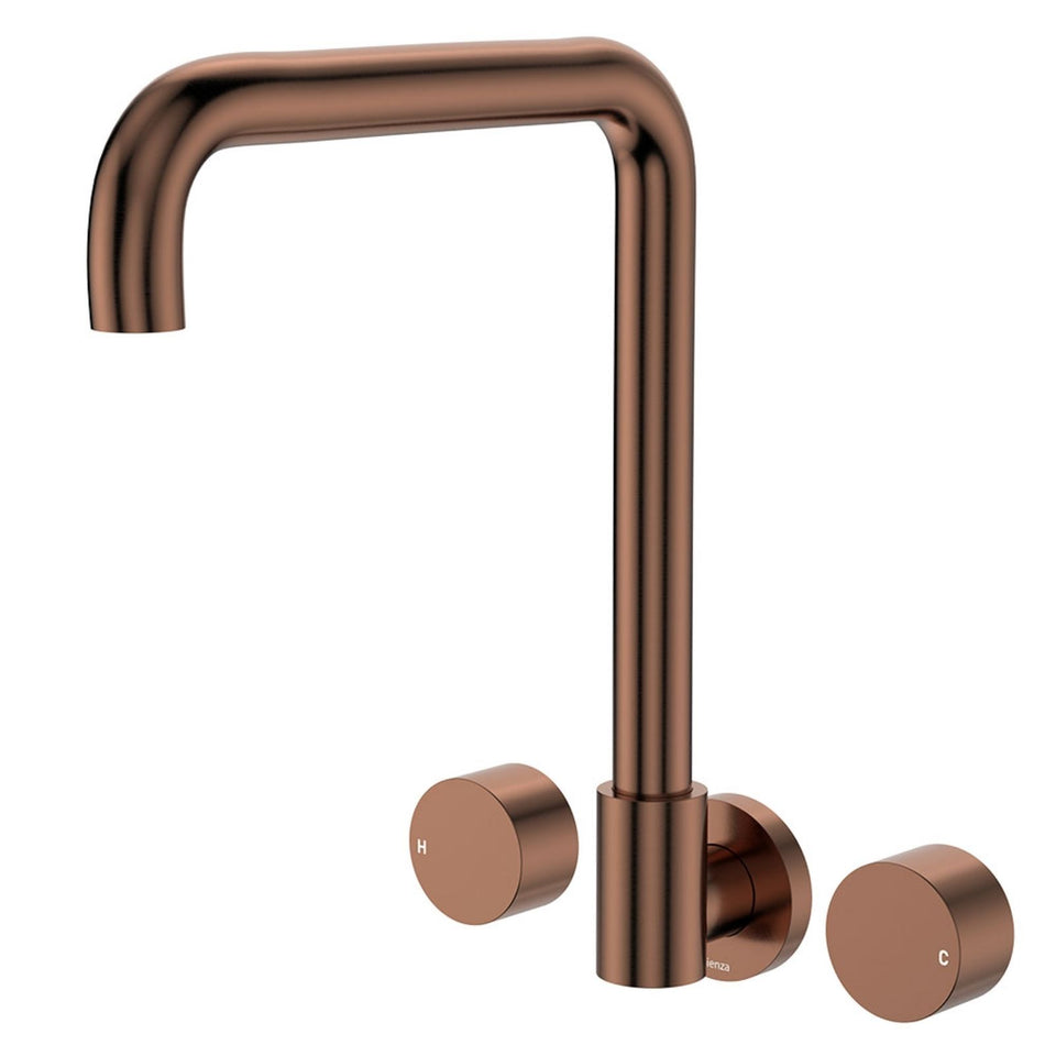 Fienza Kaya Round Taps Squareline Wall Outlet Set Brushed Copper