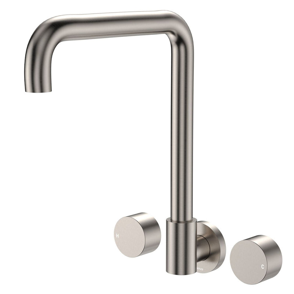 Fienza Kaya Round Taps Squareline Wall Outlet Set Brushed Nickel