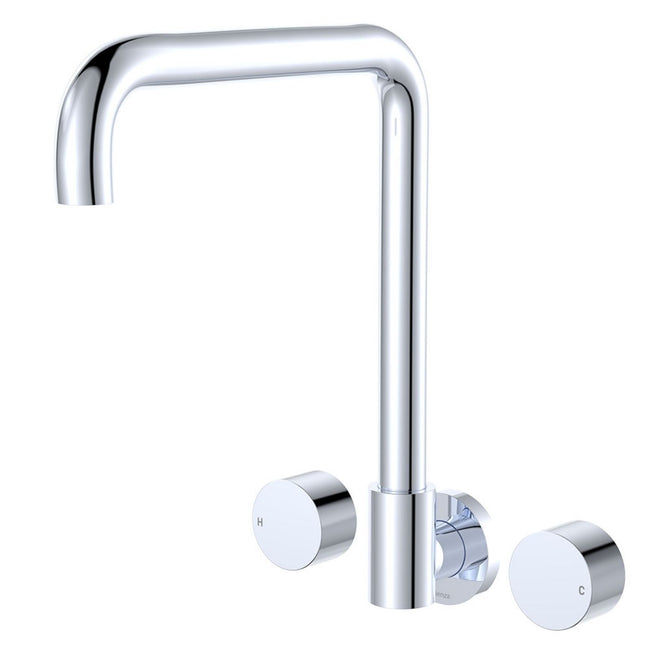 Fienza Kaya Round Taps Squareline Wall Outlet Set Chrome 338105-LF - The Blue Space
