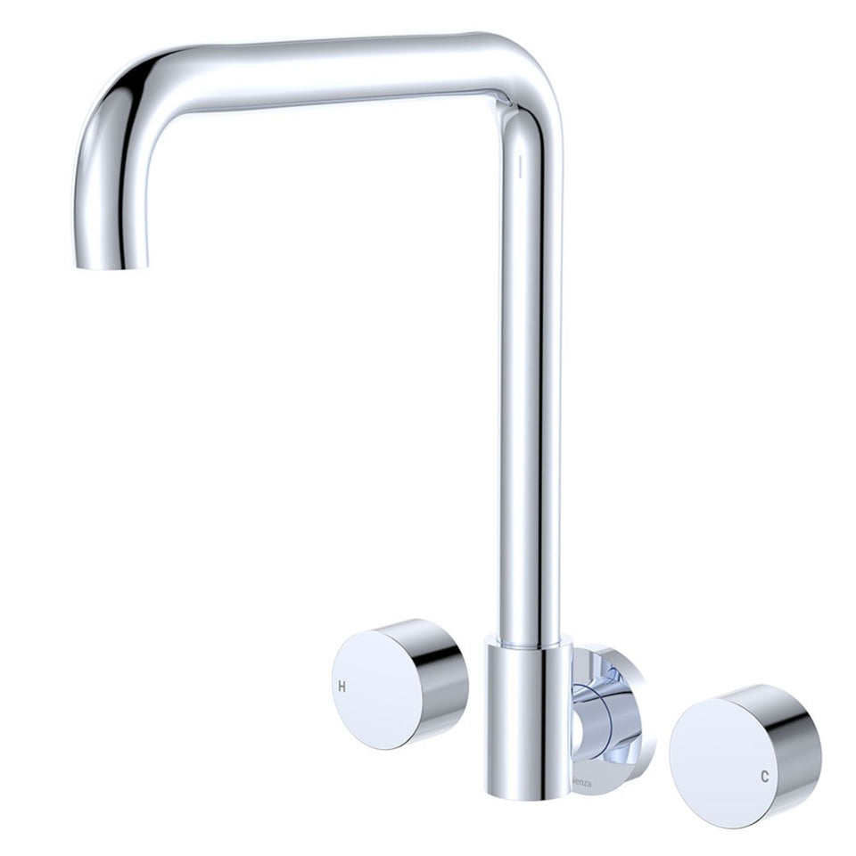 Fienza Kaya Round Taps Squareline Wall Outlet Set Chrome