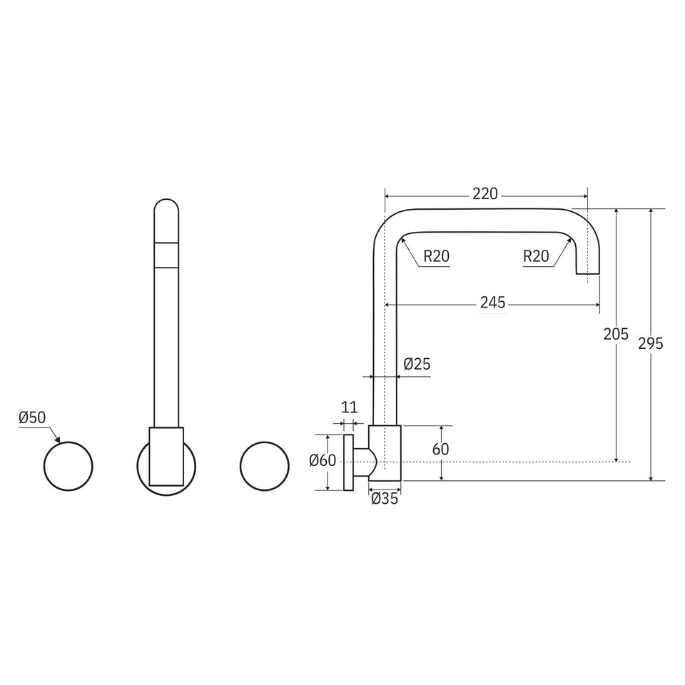 Fienza Kaya Round Taps Squareline Wall Outlet Set Chrome